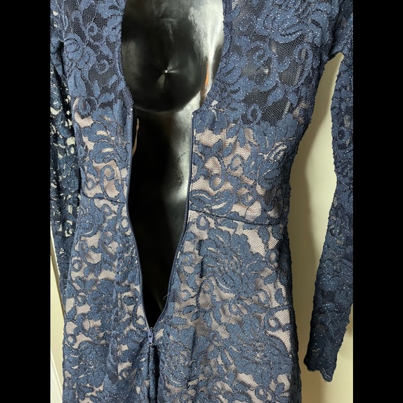 My Michelle Long Sleeve Lace Sparkly Navy Blue Formal Homecoming Sz 3 - Picture 9 of 13